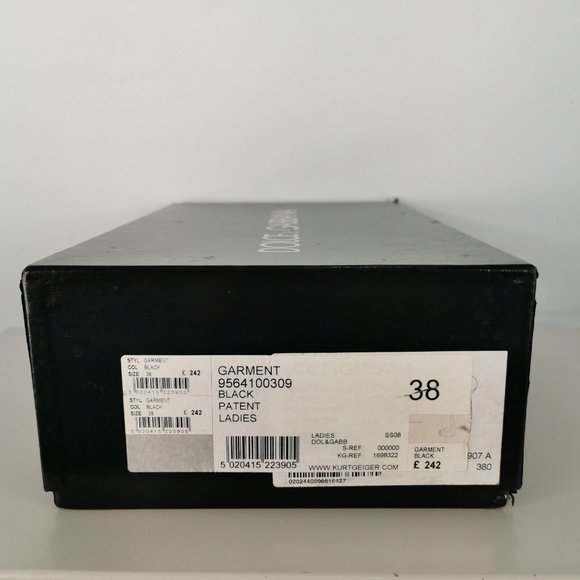 D&G Dolce Gabbana Black Patent Leather Open Toe Shoes High Heel 38 UK 5 RRP £242 - Picture 9 of 9